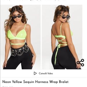 Yellow sequin harness bralette top
